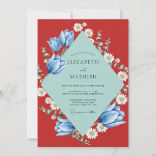 Convite Casamento de Tulipa Vermelha Margarida Eucalipto