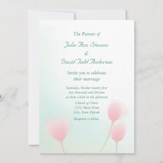 Convite Casamento de Tulipas de Pastel Cor-de-Rosa Suave (Frente)