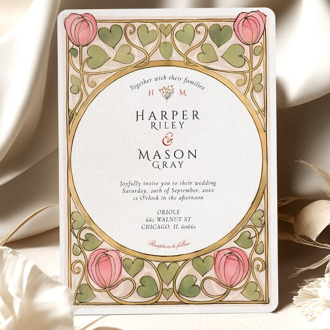 Convite Casamento de Tulipas e Corações Rosa de Artes e Ar (Criador carregado)