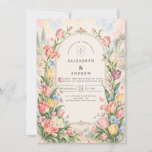 Convite Casamento de Tulipas Românticas em Aquarela