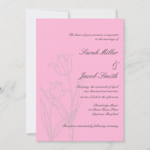 Convite Casamento de Tulipas Rosa e Cinza Minimalista