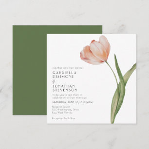 Convite Casamento de Tulpa de Pessegueira Minimalista Mode
