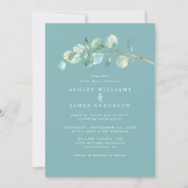 Convite Casamento de Turquesa Simples Greenery Dusty