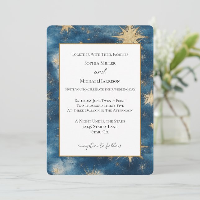 Convite Casamento de Uma Noite Sob as Estrelas (Em pé/Frente)