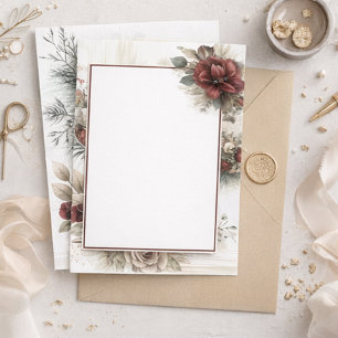 Convite Casamento de Vazio Floral Moderno Maroon