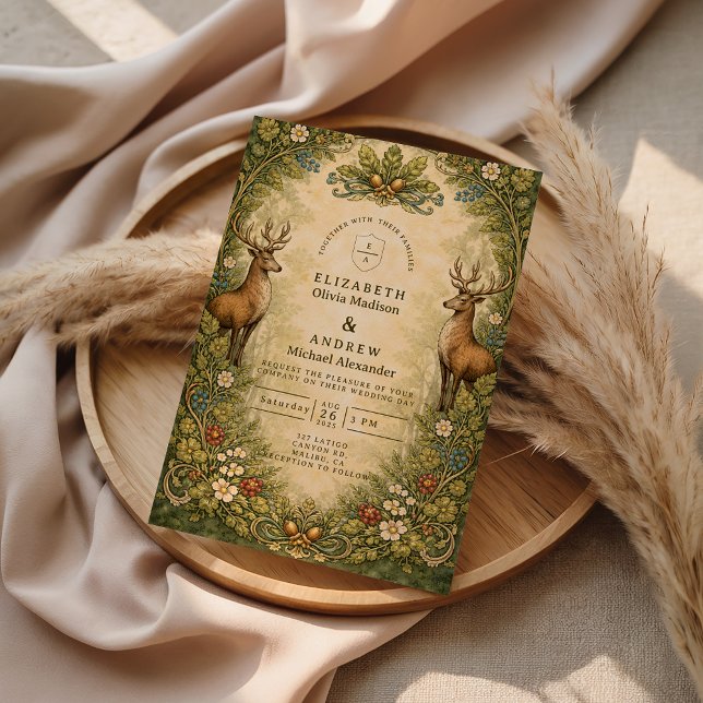 Convite Casamento de Veado da Floresta Vintage (Criador carregado)