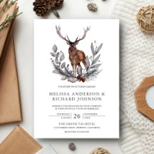 Casamento de Veado Florestal Aquarela Rústica