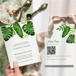 Convite Casamento de Vegetação Tropical Código QR RSVP Bot