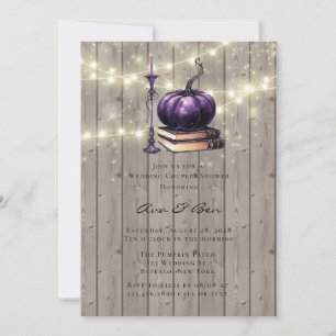 Convite Casamento de Velas de Abóbora Roxo de Madeira Rúst
