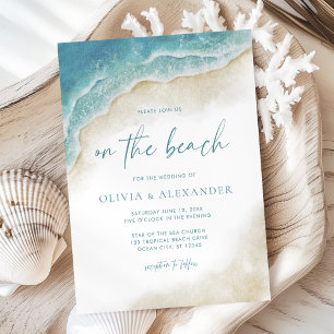 Convite Casamento de Verão à Beira-Mar com Aquarela