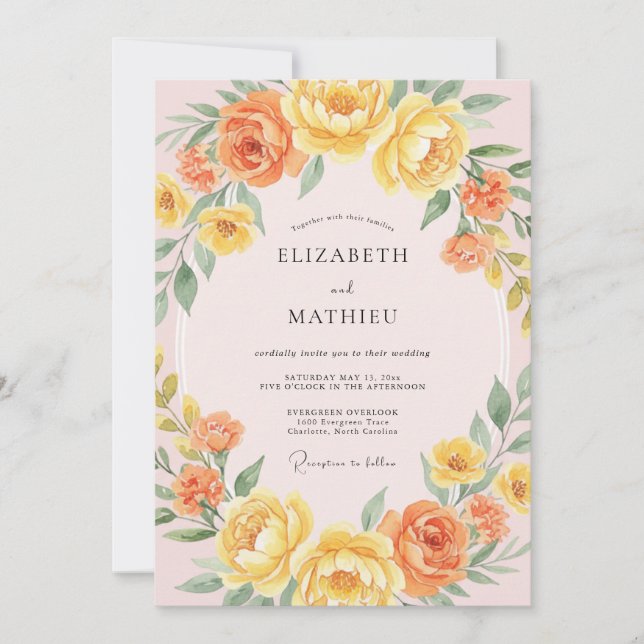 Convite Casamento de Verão Amarelo Alegre (Frente)