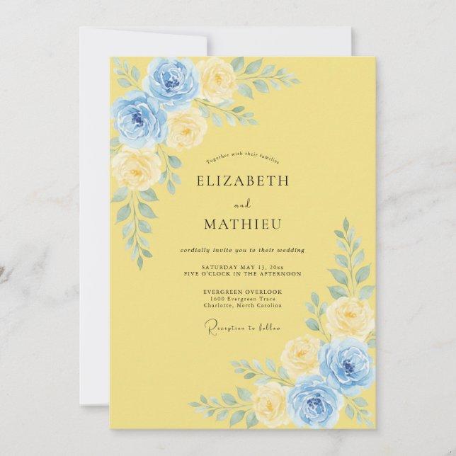 Convite Casamento de Verão Amarelo Polido (Frente)