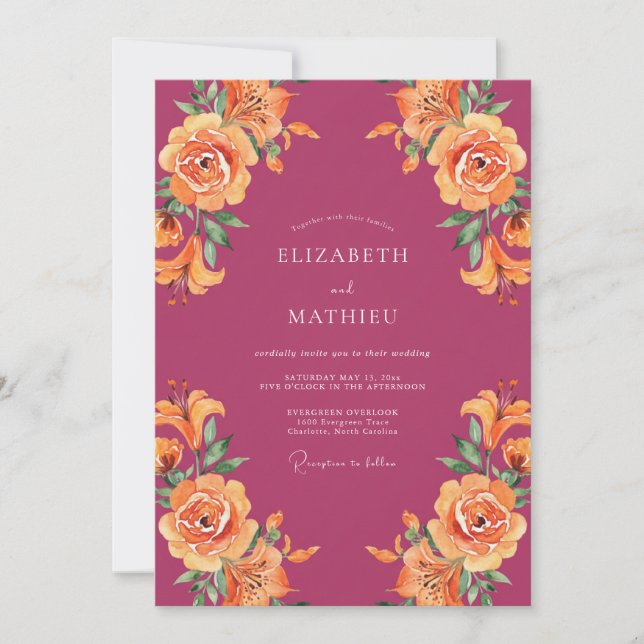 Convite Casamento de Verão Atraente Magenta (Frente)