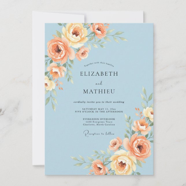 Convite Casamento de Verão Azul Azure Encantador (Frente)