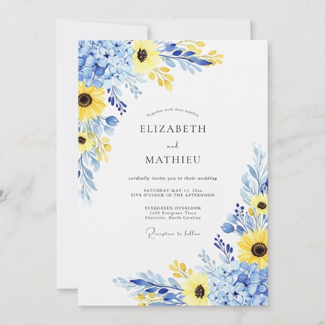 Convite Casamento de Verão Azul Céu Amarelo Alegre (Frente)