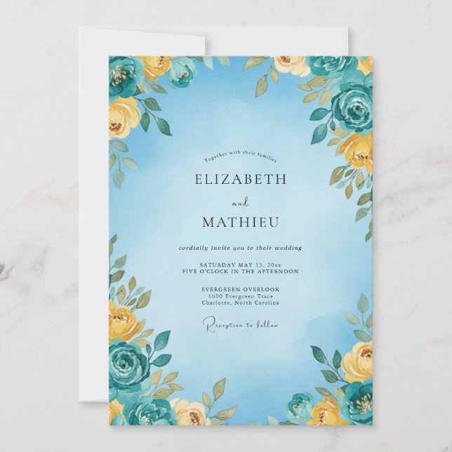 Convite Casamento de Verão Azul Céu Vibrante (Frente)