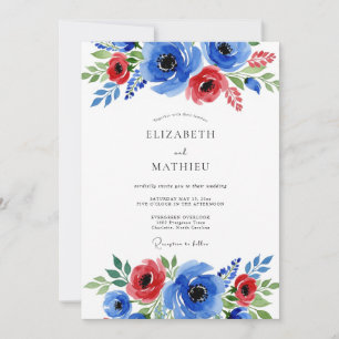 Convite Casamento de Verão Azul Cobalto Deslumbrante