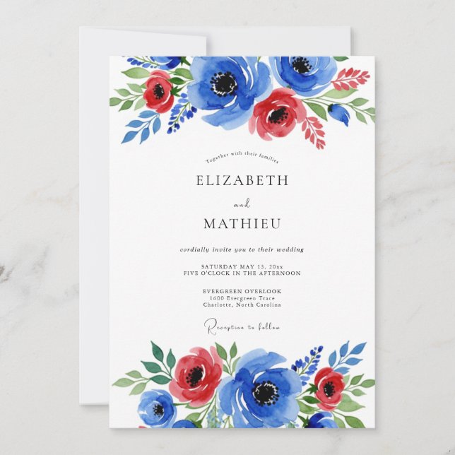 Convite Casamento de Verão Azul Cobalto Deslumbrante (Frente)