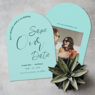 Convite Casamento de Verão Azul de Aqua Mínimo Salve a Dat