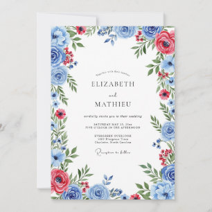 Convite Casamento de Verão Azul Desbotado Refinado