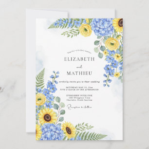 Convite Casamento de Verão Azul Flor de Milho Amarelo Radi