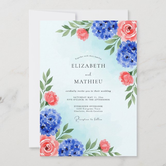 Convite Casamento de Verão Azul Real Brilhante (Frente)
