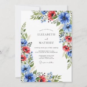 Convite Casamento de Verão Azul Real Radiante Vermelho