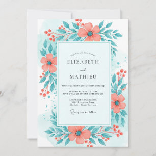 Convite Casamento de Verão Brilhante Coral Turquesa