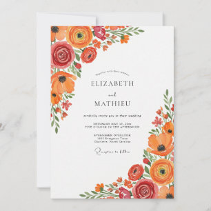 Convite Casamento de Verão Brilhante Tangerina