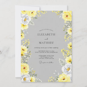 Convite Casamento de Verão Cinza Ardósia Amarelo Refinado