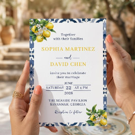 Convite Casamento de Verão com Aquarela de Limão Azul Medi
