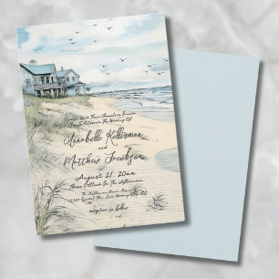 Convite Casamento de Verão com Aquarela na Praia