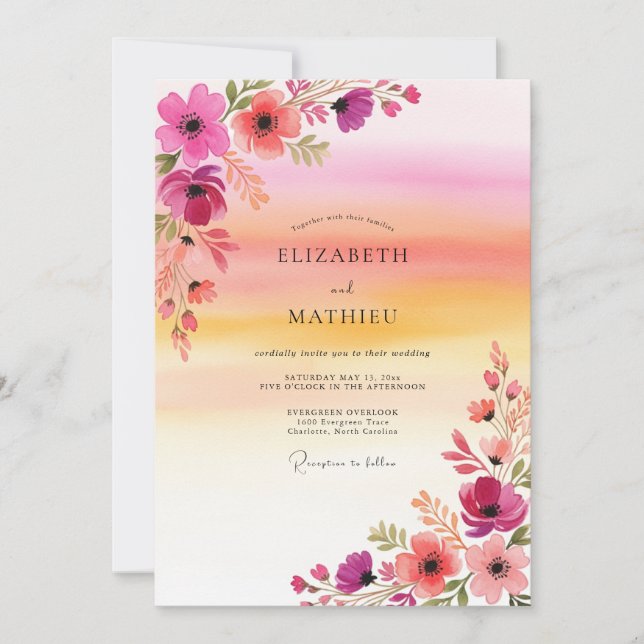 Convite Casamento de Verão com Espírito Magenta (Frente)