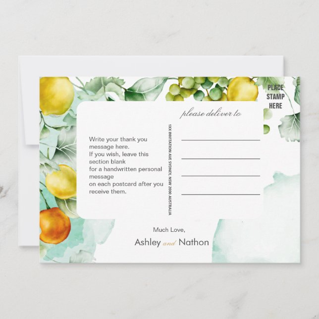 Convite Casamento de Verão com Floral e Fruta (Frente)