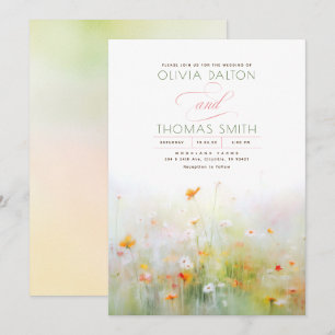 Convite Casamento de Verão com Flores Selvagens Românticas