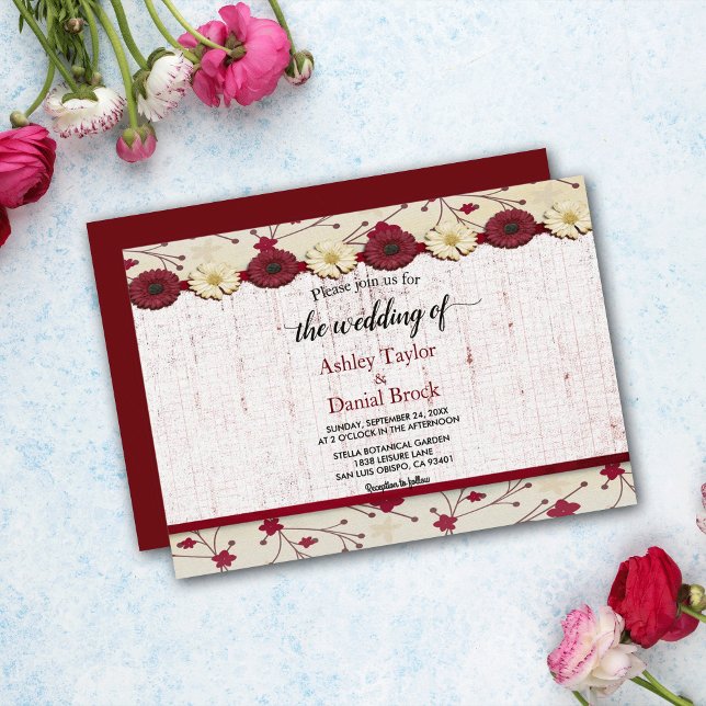 Convite Casamento de Verão com Frame Floral Vermelho Elega (Criador carregado)