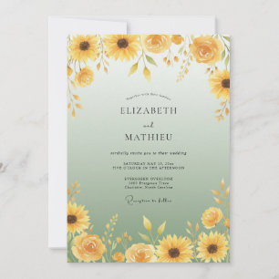 Convite Casamento de Verão com Girassóis Radiantes Amarelo