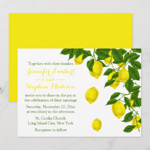 Convite Casamento de Verão com Limão Amarelo Cítrico e Ver