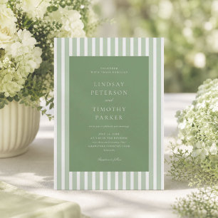 Convite Casamento de Verão com Listras Verdes Retrô