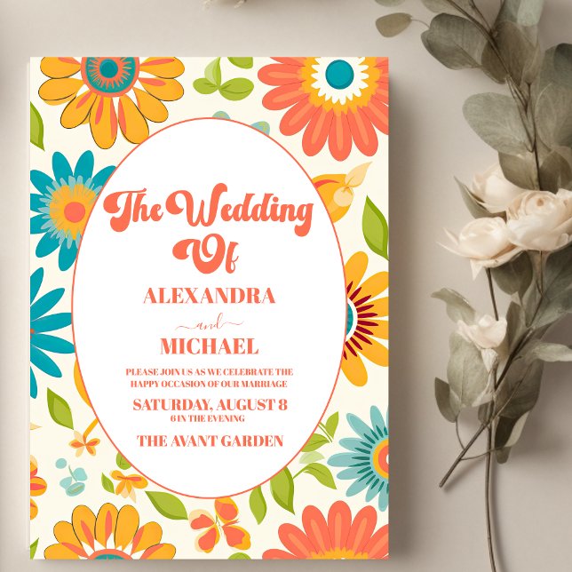 Convite Casamento de Verão com Tipografia Retro (Criador carregado)