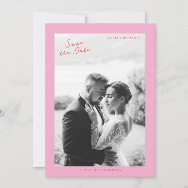 Convite Casamento de Verão Cor-de-Rosa Salve o Dia (Frente)