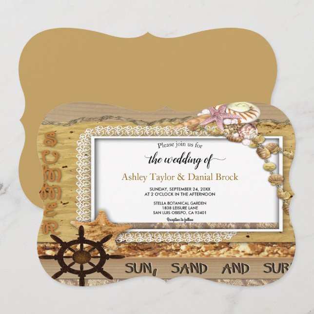 Convite Casamento de Verão Costeiro do Marinho de Script C (Frente/Verso)