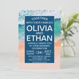 Convite Casamento de Verão das Ondas do Mar Azul com Marin