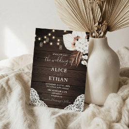 Convite Casamento de Verão de Flores Tropicais Rustic Wood