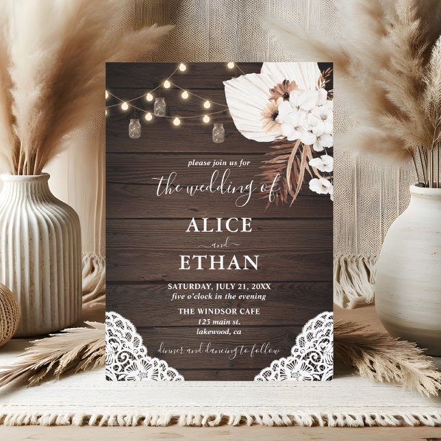 Convite Casamento de Verão de Flores Tropicais Rustic Wood (Criador carregado)
