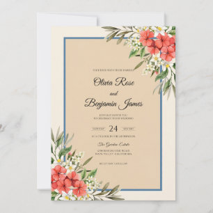 Convite Casamento de Verão de Hibisco Creme Eucalipto