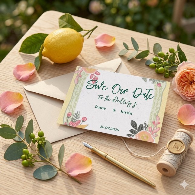 Convite Casamento de Verão de Limão Floral (Criador carregado)