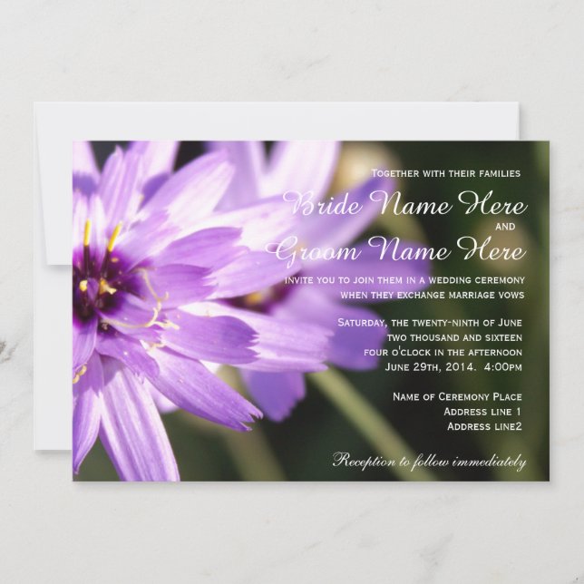 Convite Casamento de verão de margarida roxa elegante e bo (Frente)