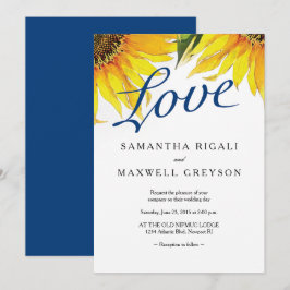 Convite Casamento de Verão de Marinho Azul e Girassol