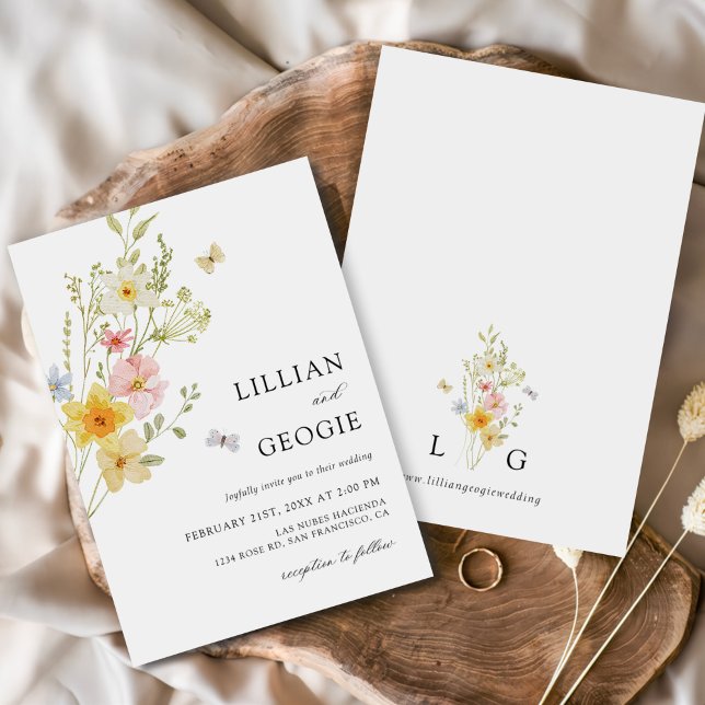 Convite Casamento de Verão de Primavera de Flor Selvagem M (Criador carregado)